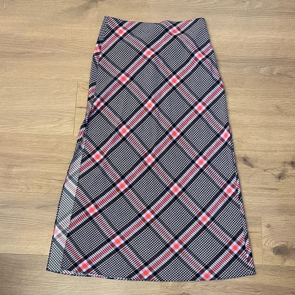 Fleur du mal | Houndstooth plaid midi Silk skirt Women’s size 6 Tanzanite Check - Picture 8 of 8